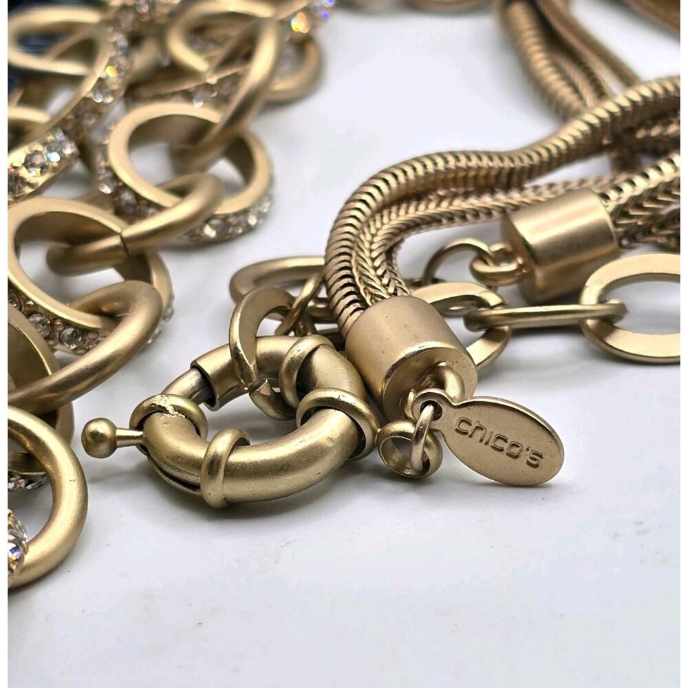 Link Chain Chico's Necklace Interlocked Circle Rhinestones Matte Gold Tone 40" L - Picture 7 of 10